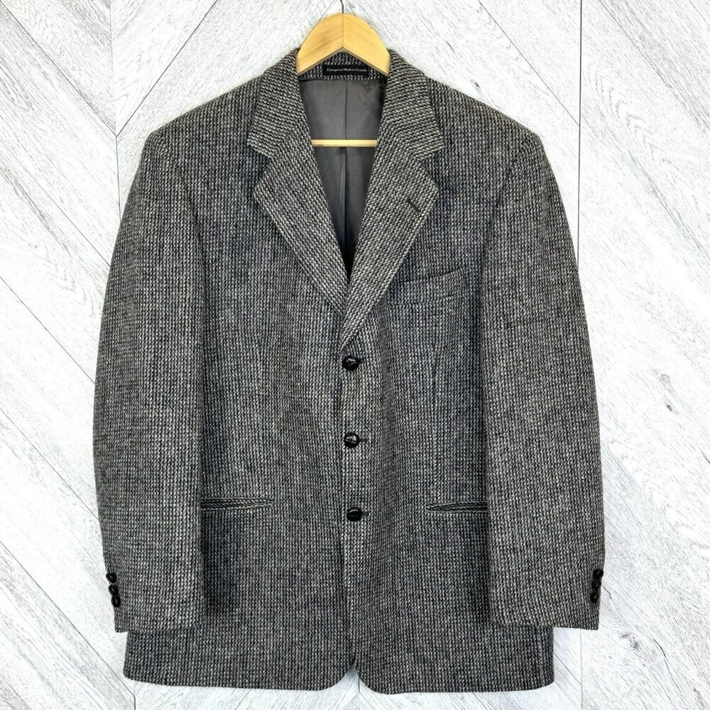 Vintage Harris Tweed Blazer Sport Coat Jacket Mens Size 44 Regular Gray